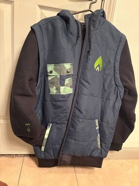 Blue Hooded Jacket with Mint Green Camo Lining